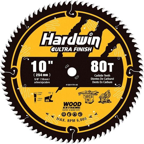 10 Inch Table Saw Blade, 24T Carbide-Tipped 5/8 Arbor, Precision Cut Thin Kerf Ripping Saw Blade for Hardwood/Softwood/Plywood | Fine Finishing | Compatible with Major Saws in Kuwait
