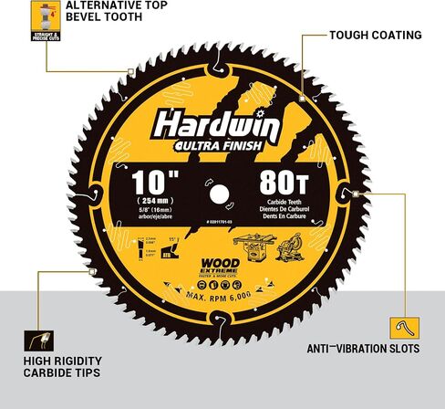 10 Inch Table Saw Blade, 24T Carbide-Tipped 5/8 Arbor, Precision Cut Thin Kerf Ripping Saw Blade for Hardwood/Softwood/Plywood | Fine Finishing | Compatible with Major Saws in Kuwait