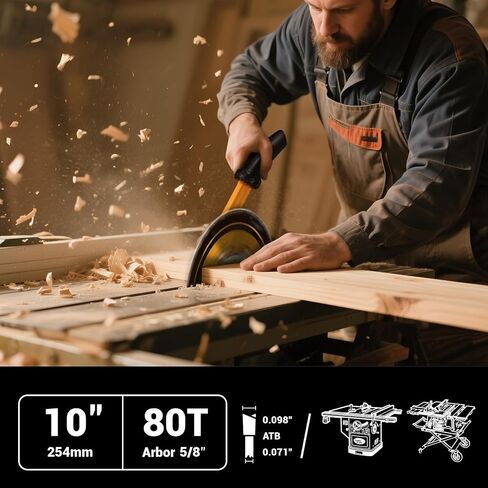 10 Inch Table Saw Blade, 24T Carbide-Tipped 5/8 Arbor, Precision Cut Thin Kerf Ripping Saw Blade for Hardwood/Softwood/Plywood | Fine Finishing | Compatible with Major Saws in Kuwait
