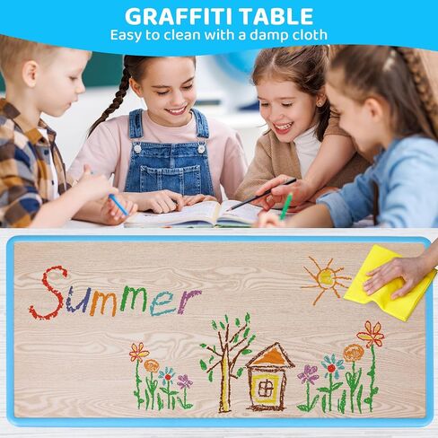 Arlopu Kids Table and 6 Chairs Set, Height Adjustable Graffiti Table, Preschool Activity Art Craft Table, for Daycare Classroom Home Boys and Girls Age 3-12 (Beige) in Saudi Arabia