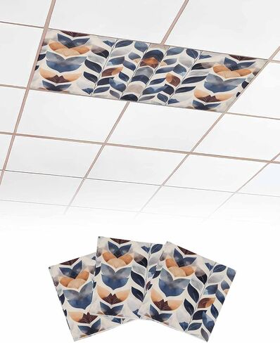 2 Pack Fluorescent Light Cover for Ceiling Lights, Navy Blue Burnt Orange Magnetic Classroom Light Filters 4x2 Feet, Botanical Palm Leaf Abstract Decorative Ceiling Shade Panel for Office in Saudi Arabia