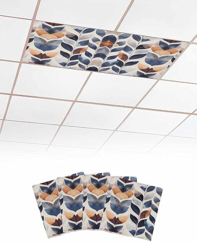 2 Pack Fluorescent Light Cover for Ceiling Lights, Navy Blue Burnt Orange Magnetic Classroom Light Filters 4x2 Feet, Botanical Palm Leaf Abstract Decorative Ceiling Shade Panel for Office in Saudi Arabia