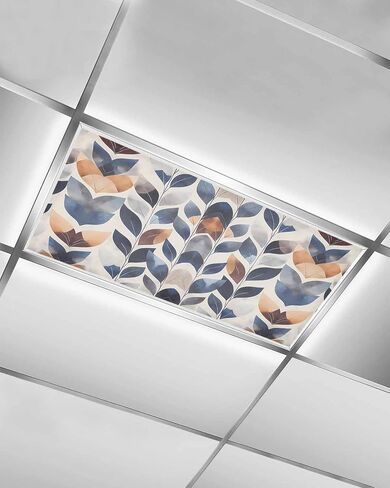 2 Pack Fluorescent Light Cover for Ceiling Lights, Navy Blue Burnt Orange Magnetic Classroom Light Filters 4x2 Feet, Botanical Palm Leaf Abstract Decorative Ceiling Shade Panel for Office in Saudi Arabia