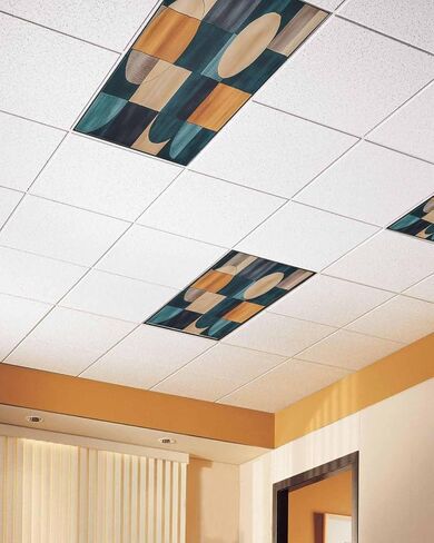 4 Pack Fluorescent Light Cover for Ceiling Lights, Turquoise Beige Geometric Magnetic Classroom Light Filters 4x2 Feet, Abstract Art Painting Decorative Ceiling Shade Panel for Office in Saudi Arabia
