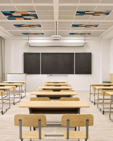 4 Pack Fluorescent Light Cover for Ceiling Lights, Turquoise Beige Geometric Magnetic Classroom Light Filters 4x2 Feet, Abstract Art Painting Decorative Ceiling Shade Panel for Office in Saudi Arabia