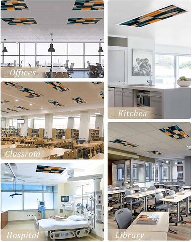 4 Pack Fluorescent Light Cover for Ceiling Lights, Turquoise Beige Geometric Magnetic Classroom Light Filters 4x2 Feet, Abstract Art Painting Decorative Ceiling Shade Panel for Office in Saudi Arabia