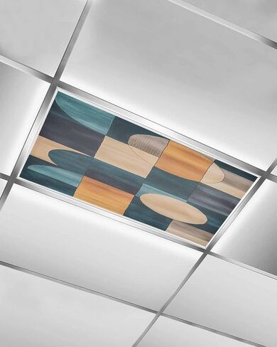 4 Pack Fluorescent Light Cover for Ceiling Lights, Turquoise Beige Geometric Magnetic Classroom Light Filters 4x2 Feet, Abstract Art Painting Decorative Ceiling Shade Panel for Office in Saudi Arabia