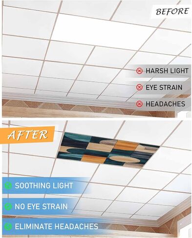 4 Pack Fluorescent Light Cover for Ceiling Lights, Turquoise Beige Geometric Magnetic Classroom Light Filters 4x2 Feet, Abstract Art Painting Decorative Ceiling Shade Panel for Office in Saudi Arabia