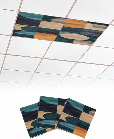 4 Pack Fluorescent Light Cover for Ceiling Lights, Turquoise Beige Geometric Magnetic Classroom Light Filters 4x2 Feet, Abstract Art Painting Decorative Ceiling Shade Panel for Office in Saudi Arabia