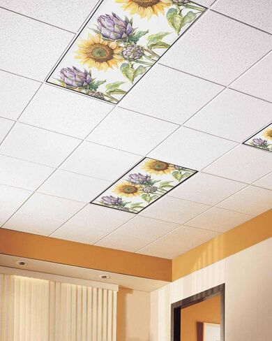 2 Pack Fluorescent Light Cover for Ceiling Lights, Sunflower Magnetic Classroom Light Filters 4x2 Feet, Shabby Chic Budding Florals Garden Plant Decorative Ceiling Shade Panel for Office in Saudi Arabia