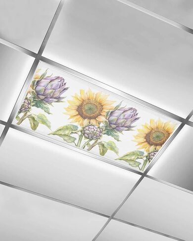 2 Pack Fluorescent Light Cover for Ceiling Lights, Sunflower Magnetic Classroom Light Filters 4x2 Feet, Shabby Chic Budding Florals Garden Plant Decorative Ceiling Shade Panel for Office in Saudi Arabia