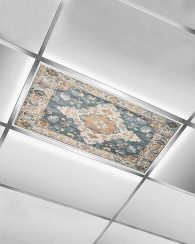 3 Pack Fluorescent Light Cover for Ceiling Lights, Green Orange Boho Magnetic Classroom Light Filters 4x2 Feet, Ethnic Vintage Southwestern Geometric Ceiling Shade Panel for Office in Saudi Arabia