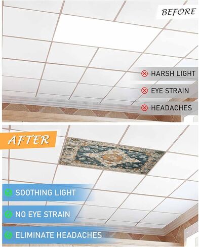 3 Pack Fluorescent Light Cover for Ceiling Lights, Green Orange Boho Magnetic Classroom Light Filters 4x2 Feet, Ethnic Vintage Southwestern Geometric Ceiling Shade Panel for Office in Saudi Arabia
