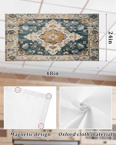 3 Pack Fluorescent Light Cover for Ceiling Lights, Green Orange Boho Magnetic Classroom Light Filters 4x2 Feet, Ethnic Vintage Southwestern Geometric Ceiling Shade Panel for Office in Saudi Arabia