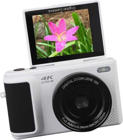 64MP Digital Camera, 16X Zoom, 4K UHD Video Recording, Autofocus, 180° Flip Screen, with 128GB Card and Beauty Filters, for Selfie Photo Video, for Kids Boys Girls (White) in Saudi Arabia