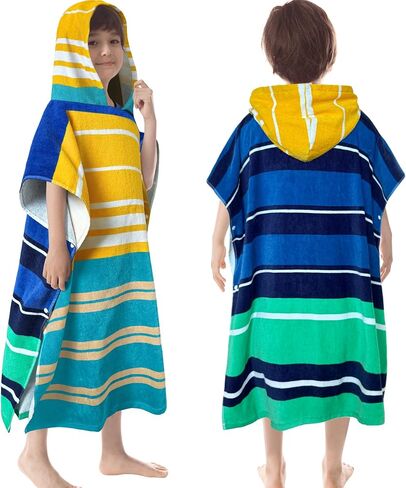 VOOVA & MOVAS Toddler Hooded Bath Towel, Oversized (2-4Years,21"X21") Made from 100% Soft Cotton,Absorbent Hooded Poncho Towel for Baby,Perfect for Pool | Swimming | Bath | Beach,Green Striped in Saudi Arabia