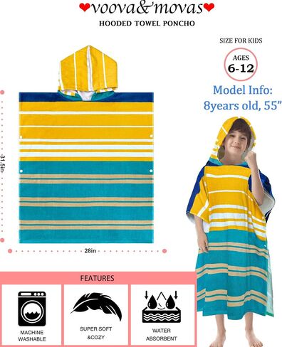 VOOVA & MOVAS Toddler Hooded Bath Towel, Oversized (2-4Years,21"X21") Made from 100% Soft Cotton,Absorbent Hooded Poncho Towel for Baby,Perfect for Pool | Swimming | Bath | Beach,Green Striped in Saudi Arabia