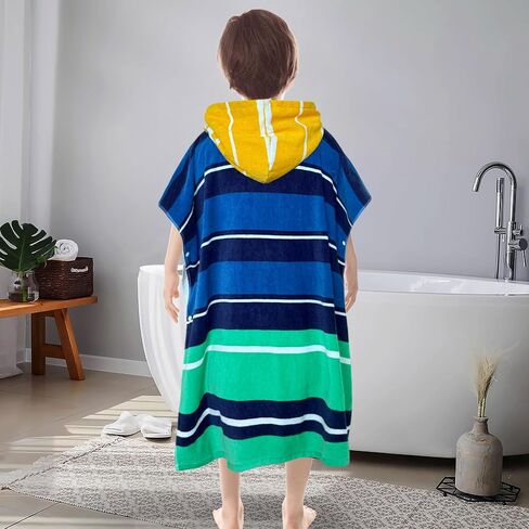 VOOVA & MOVAS Toddler Hooded Bath Towel, Oversized (2-4Years,21"X21") Made from 100% Soft Cotton,Absorbent Hooded Poncho Towel for Baby,Perfect for Pool | Swimming | Bath | Beach,Green Striped in Saudi Arabia
