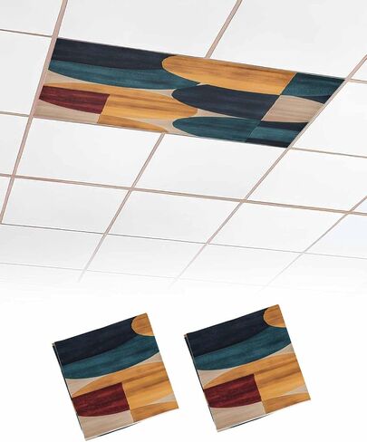 2 Pack Fluorescent Light Cover for Ceiling Lights, Navy Blue Boho Orange Magnetic Classroom Light Filters 4x2 Feet, Geometric Circle Abstract Art Decorative Ceiling Shade Panel for Office in Saudi Arabia