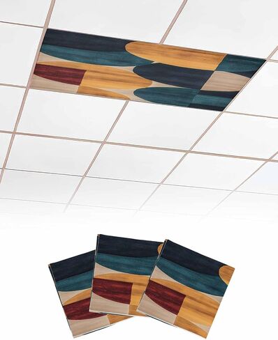 2 Pack Fluorescent Light Cover for Ceiling Lights, Navy Blue Boho Orange Magnetic Classroom Light Filters 4x2 Feet, Geometric Circle Abstract Art Decorative Ceiling Shade Panel for Office in Saudi Arabia