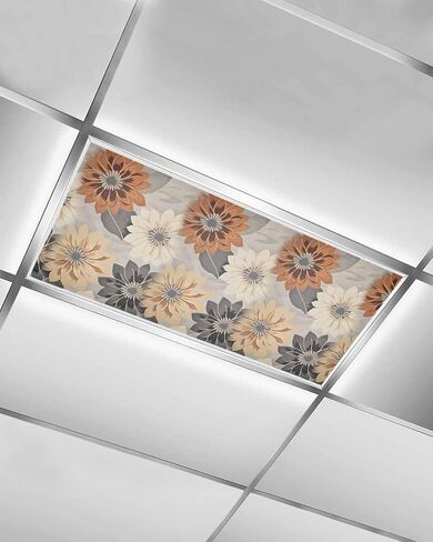 3 Pack Fluorescent Light Cover for Ceiling Lights, Burnt Orange Grey Black Flower Magnetic Classroom Light Filters 4x2 Feet, Spring Floral Botanical Decorative Ceiling Shade Panel for Office in Saudi Arabia