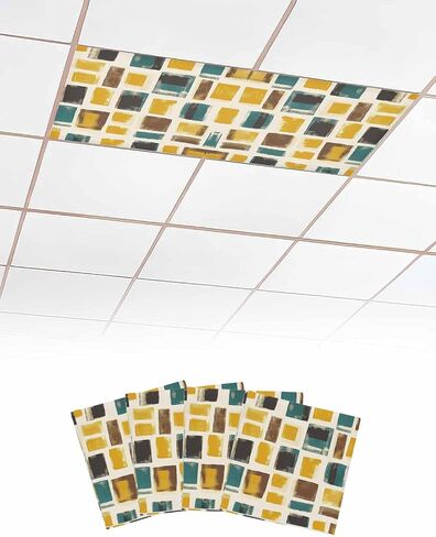 1 Pack Fluorescent Light Cover for Ceiling Lights, Yellow Teal Black Geometric Magnetic Classroom Light Filters 4x2 Feet, Modern Polygonal Abstract Art Ceiling Shade Panel for Office in Saudi Arabia
