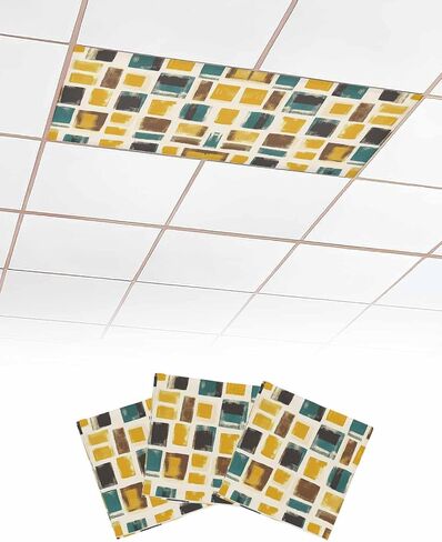 1 Pack Fluorescent Light Cover for Ceiling Lights, Yellow Teal Black Geometric Magnetic Classroom Light Filters 4x2 Feet, Modern Polygonal Abstract Art Ceiling Shade Panel for Office in Saudi Arabia