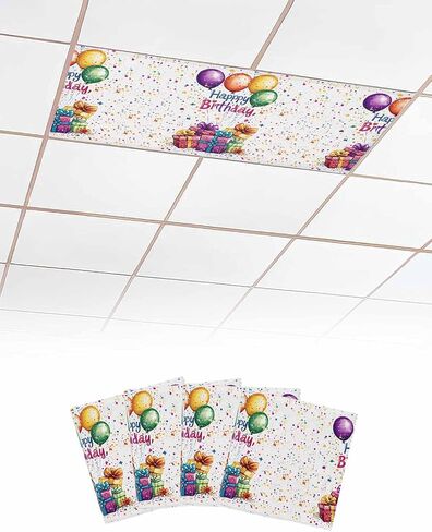 2 Pack Fluorescent Light Cover for Ceiling Lights, Happy Birthday Magnetic Classroom Light Filters 4x2 Feet, Colorful Balloon Gifts Patterns Decorative Ceiling Shade Panel for Office in Saudi Arabia