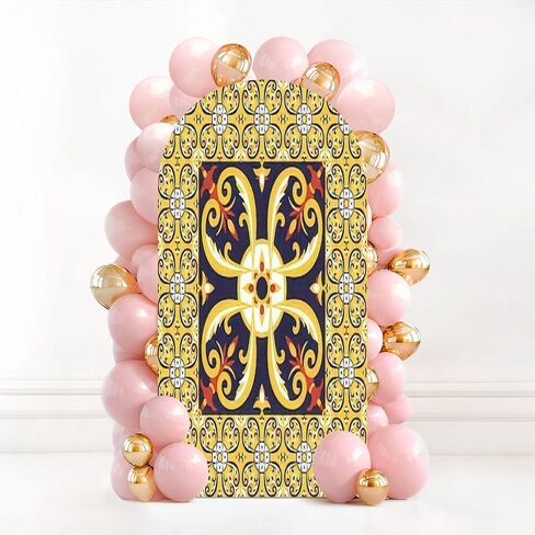 7.2FT Wedding Arch Backdrop Cover Floor Ceramic Tiles Big Tile Center is Framed Spandex Fitted Round Top Arch Stand Covers for Birthday Party Baby Shower Banquet Decoration in Saudi Arabia