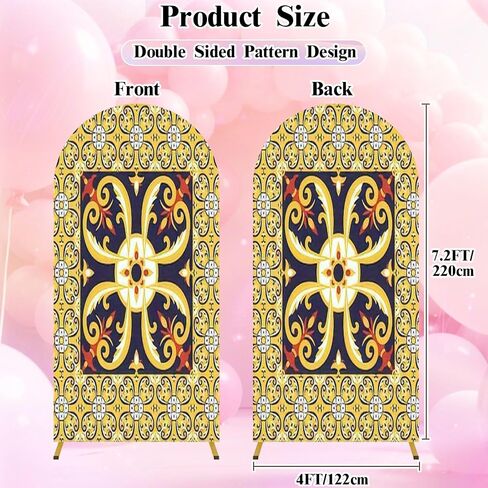 7.2FT Wedding Arch Backdrop Cover Floor Ceramic Tiles Big Tile Center is Framed Spandex Fitted Round Top Arch Stand Covers for Birthday Party Baby Shower Banquet Decoration in Saudi Arabia