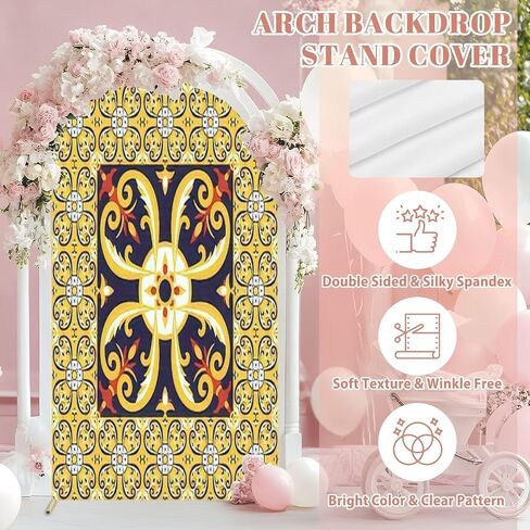 7.2FT Wedding Arch Backdrop Cover Floor Ceramic Tiles Big Tile Center is Framed Spandex Fitted Round Top Arch Stand Covers for Birthday Party Baby Shower Banquet Decoration in Saudi Arabia