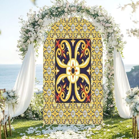 7.2FT Wedding Arch Backdrop Cover Floor Ceramic Tiles Big Tile Center is Framed Spandex Fitted Round Top Arch Stand Covers for Birthday Party Baby Shower Banquet Decoration in Saudi Arabia