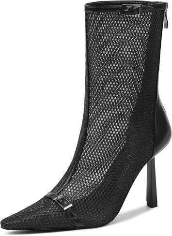 Mid Calf High Heels Summer Boots for Women Pointed Toe Mesh Fishnet Zipper Stiletto heel Boot Sexy Dressy Party Shoes in Saudi Arabia