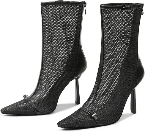 Mid Calf High Heels Summer Boots for Women Pointed Toe Mesh Fishnet Zipper Stiletto heel Boot Sexy Dressy Party Shoes in Saudi Arabia