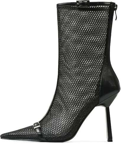 Mid Calf High Heels Summer Boots for Women Pointed Toe Mesh Fishnet Zipper Stiletto heel Boot Sexy Dressy Party Shoes in Saudi Arabia