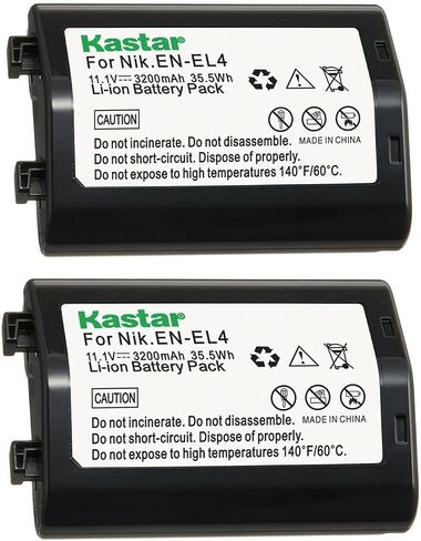 Kastar 2-Pack EN-EL4a Battery 11.1V 3200mAh Replacement for Nikon Camera D2Xs, Nikon Camera D3, D3S, D3X Camera, Nikon Camera F6, Nikon Grip MB-D10 D300 D300S D700 MB-40 (W/BL-3 Chamber) in Kuwait
