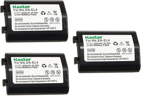 Kastar 2-Pack EN-EL4a Battery 11.1V 3200mAh Replacement for Nikon Camera D2Xs, Nikon Camera D3, D3S, D3X Camera, Nikon Camera F6, Nikon Grip MB-D10 D300 D300S D700 MB-40 (W/BL-3 Chamber) in Kuwait