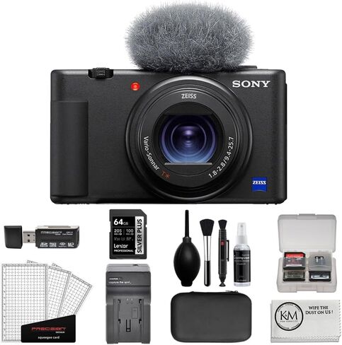 Sony ZV-1 Digital Camera | حزمة سوداء مع طقم ملحق Sony Vlogger + بطارية وشاحن + قطعة قماش تنظيف الألياف الدقيقة + إكسسوارات تنظيف 5 قطع (6 عناصر) in Saudi Arabia