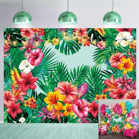Tropical Palm Leaves Backdrop Floral Leaves Summer Jungle Hawaiian Luau Party Photography Background Aloha Theme Wedding Baby Shower Birthday Party Decorations Banner Photo Booth Props (7x5FT) in Saudi Arabia