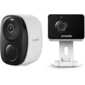 Zmodo 2 Cameras-Indoor Mini Pro + Wireless Outdoor/Indoor Battery Cam-Vision Night Vision ، AI Motion Confect