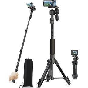 Professional Camera Tripod 66.7 Inch Portable Tripod for Photography, Heavy Duty Aluminum Phone Tripods, Compatible with Camera and iPhone for Video Shooting Travel
