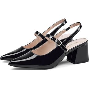 GENSHUO Women’s Slingback Chunky Heels 2.36 Inch Closed Pointed Toe Mary Jane Pumps Low Block Heels for Women Classic Comfort Party Daily Office Shoes