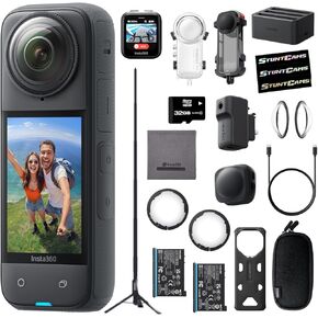 Insta360 x4 - Camera 8K 360 Action مقاوم للماء ، فيديو بزاوية عريضة 4K ، GPS عن بعد ، بطارية إضافية ، عصا شخصية ترايبود ، حالة الغوص ، إطار فائدة ، حراس العدسات الزجاجية ، محور الشحن ، ميكروفون كل شيء