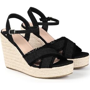 Allegra K Women's Denim Platform Slingback Espadrille Wedge Heel Sandals