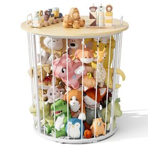 BBLIKE Large Stuffed Animal Storage End Table - Sturdy Metal Kids Toy Storage Bin, Stuffed Zoo Animal Holder for Bedroom, Living Room, Nursery, Perfect for Plush Toy Organizer, White