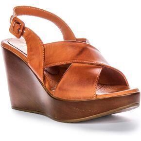 River Women's Leather Wedges, Hi Wedge Cross Strap Buckle, Elegant Contemporary Design