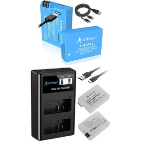 Artman LP-E8 Battery 4-Pack and USB LCD Dual Charger, LP E8 USB-C Batteries for Canon EOS Rebel T2i T3i T4i T5i, EOS Kiss X4 X5 X6 X7i, EOS 550D 600D 650D 700D, LC-E8E Digital Camera