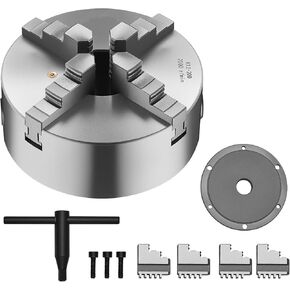 Happybuy 4-Jaw Lathe Chuck ، 8 بوصات (200 مم) ، تشاك المتمركز الذاتية مع 1 1/2 في 8 لوحة دعم ملولبة ، 0.16-7.87 في (4-200 مم) مجموعة التثبيت ، مسامير T-Wrench ، HT300