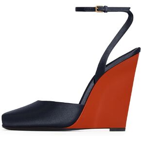 Peep Toe Wedges Sandals for Women Square Open Toe Buckle Ankle Strap Wedge Heels Patent Leather Slip-on Slingback Pumps Sexy Dressy Summer Shoes