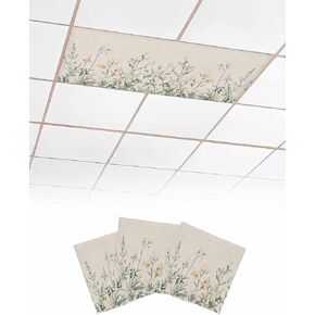 2 Pack Fluorescent Light Cover for Ceiling Lights, Elegant Spring Floral Magnetic Classroom Light Filters 4x2 Feet, Pastoral Summer Flower Rustic Decorative Ceiling Shade Panel for Office